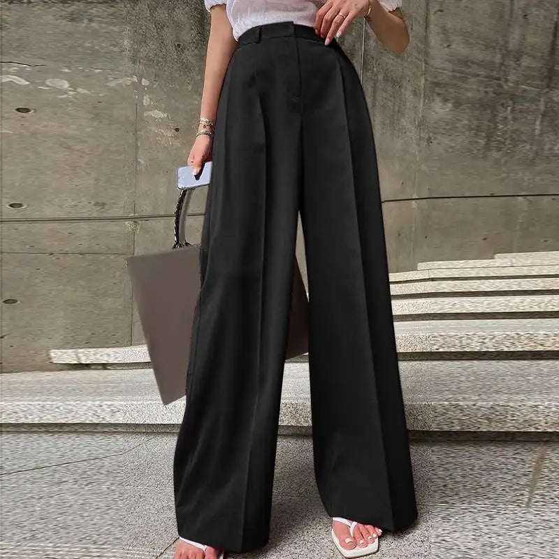 Aiertu Women Wide Leg Pants 2024 Spring Elegant Office Lady Casual Fashion Pantalones High Waist Commuting Solid Color Trousers Aiertu