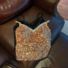 Sexy Sequin Party spaghetti Croset Bustier backless Slim Tanks and Camis Strap Glitter Crop Top Fashion Summer Women Clothes Y2k Aiertu