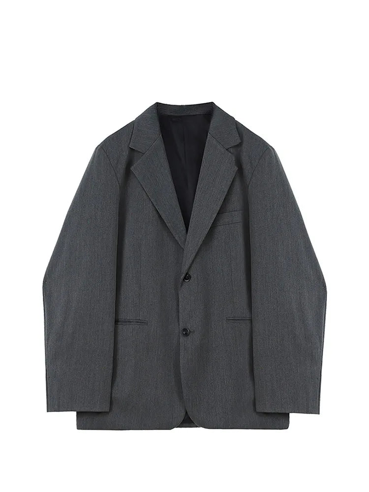Aiertu Grey Blazer Coat Women Korean Casual Loose Autumn Oversized Single-breasted Turndown Collar Long Sleeve Suit Jacket Female Aiertu