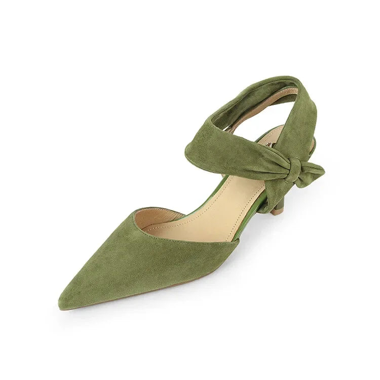 Aiertu Summer Women Sandals Pointed Toe Thin Heel Women Shoes 2023 Sheep Suede Leather Shoes for Women Cover Toe High Heels Party Shoes Aiertu