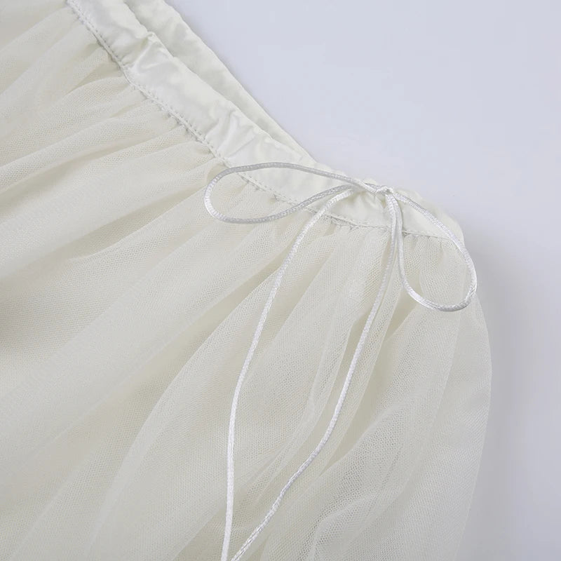 Aiertu Transparent Mesh Pleated Skirt y2k Aesthetic Lace-up Low Waist A-line Mini Skirts Fairycore Coquette Outfits Ladies Chic Aiertu