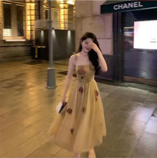 Aiertu Vintage Floral Strap Dress Women Sexy Backless Evening Party Fairy Dress  Spring High Street Korean Beach Casual Dress Aiertu