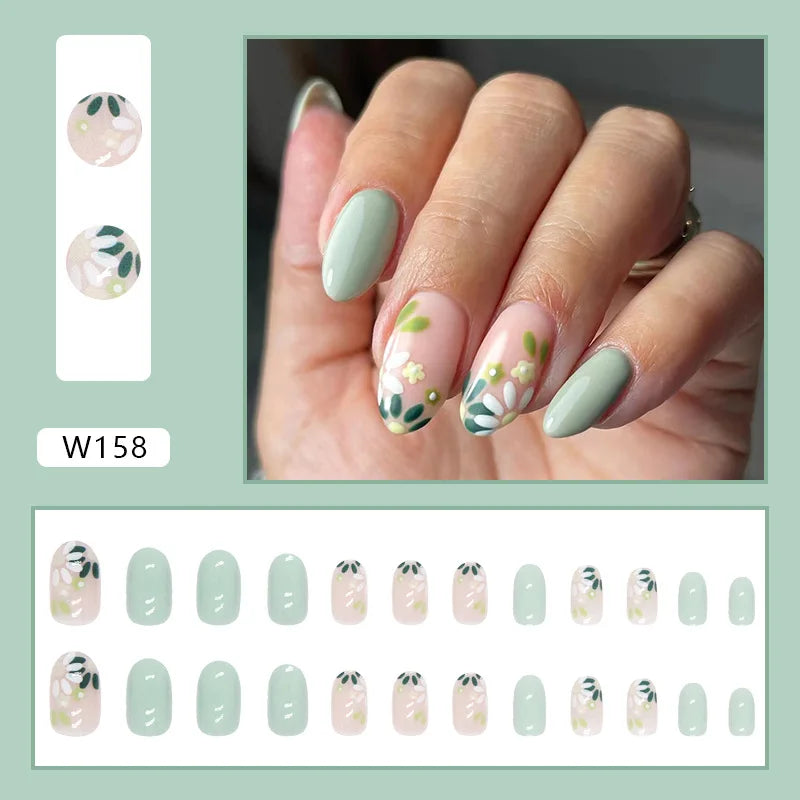 Aiertu 24pcs/Box Ballerina Nail Tip Purple with Design Manicure Patches Fresh Floral Almond False Nails Press on Med Nails Detachable Aiertu