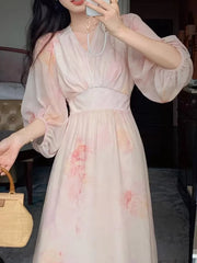 Aiertu French Style Women Fashion Elegant Casual Midi Party Dress Vintage Chic A-Line Prom Birthday Clothes Female Summer Vestidos New Aiertu