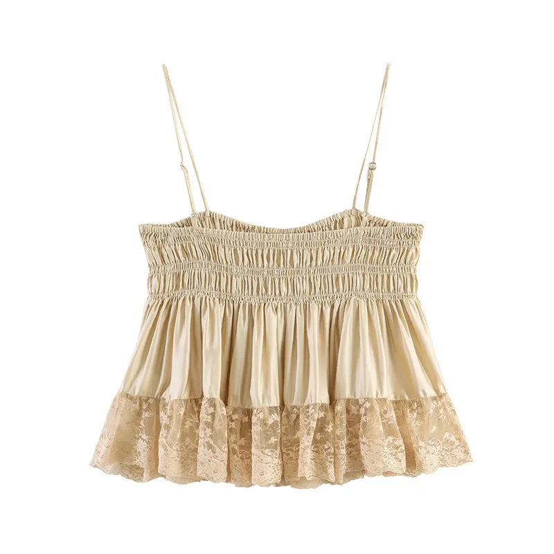 AIERTU  -  Independent Station Women's Lace Silk Satin Bridesmaid Top Strapless Ultra-Short Shoulder Bared Street Style Trendy Aiertu