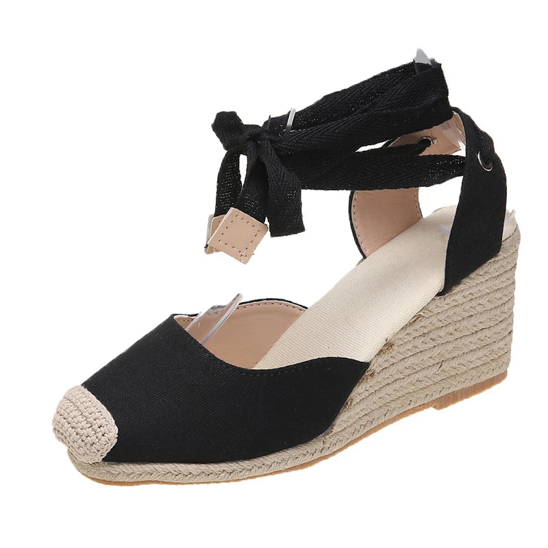 Women's Espadrille Ankle Strap Sandals Comfortable Slippers Ladies Womens Casual Shoes Breathable Flax Hemp Canvas Pumps Aiertu