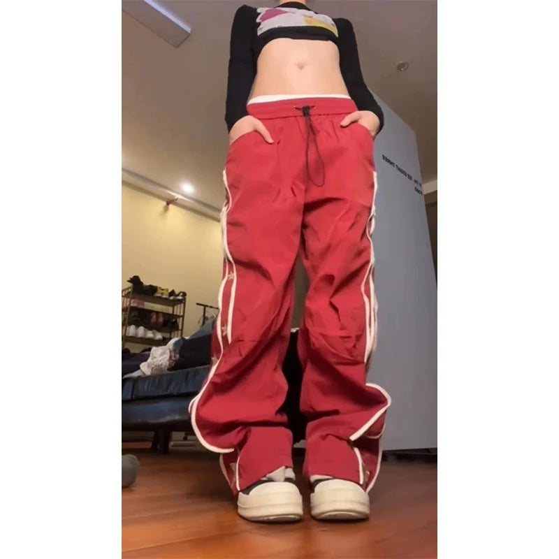 Aiertu Women's Baggy Wine Red Sweatpants Harajuku Streetwear Fashion Y2k High Waist Oversize Jogger Pants Vintage Wide Trousers Clothes Aiertu