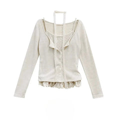 AIERTU  -  2 Pieces Cardigans Korean Fashion Spring Autumn Polka Dot Sweet Woman Sweaters Ruffles Vintage Sueteres Mujer Aiertu