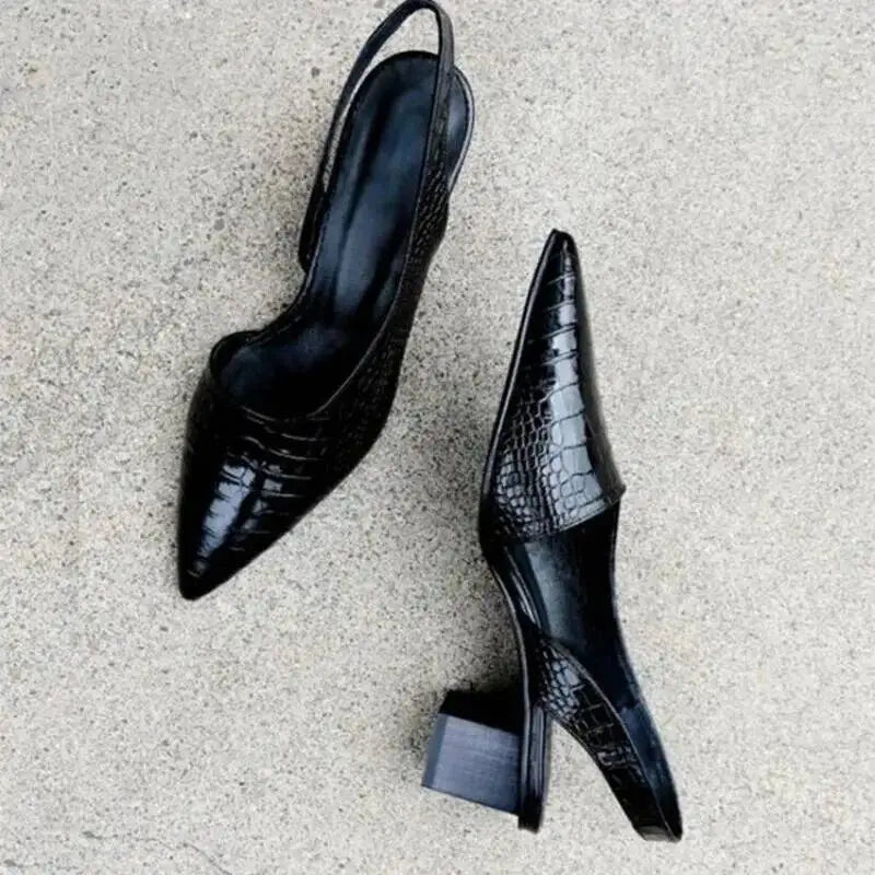 AIERTU  -  Women's Pointed Toes Pumps Mid Chunky Heels Slingback Summer New Vintage Woman Lady Female Sandals Slippers Shoes Aiertu