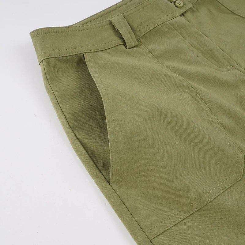 AIERTU  -  Harajuku Street Low Waist Green Slimming Club Wide Leg Trousers Simple Versatile Commuting Pockets Pants for Women Aiertu