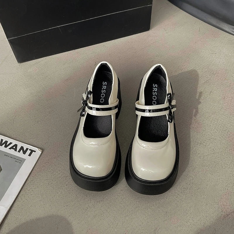 Aiertu Back  to school Platform High Heel Women Mary Jane Shoes Fashion Butterfly-knot Spring Autumn Ladies Dancing Party Prom Leather Shoes Aiertu