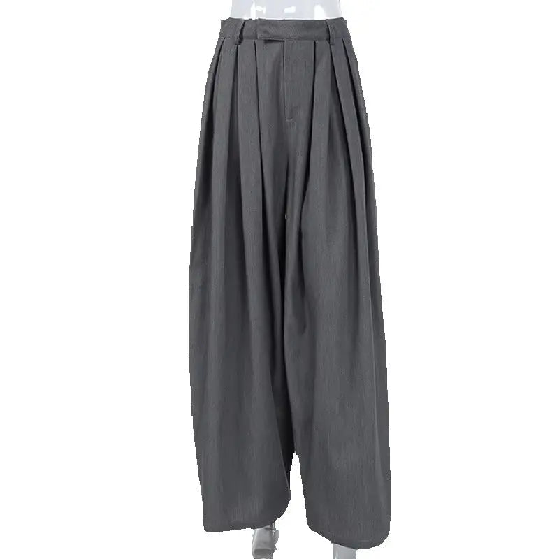 AIERTU  -  French Stylish Commuter Gray Pleated Harem Pants for Women Summer Fashion High Waist Chic Baggy Trousers with Pockets Aiertu