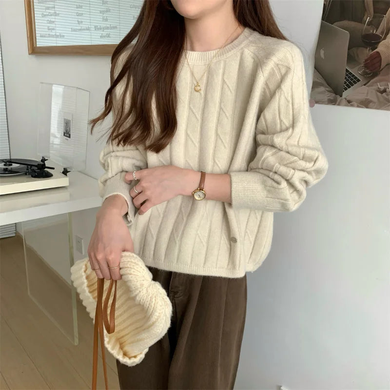 AIERTU  -  Autumn Winter New Arrival Red Crew Neck Pullover Sweater Knit Base Layer Fashion Casual Loose Versatile Women Top Aiertu