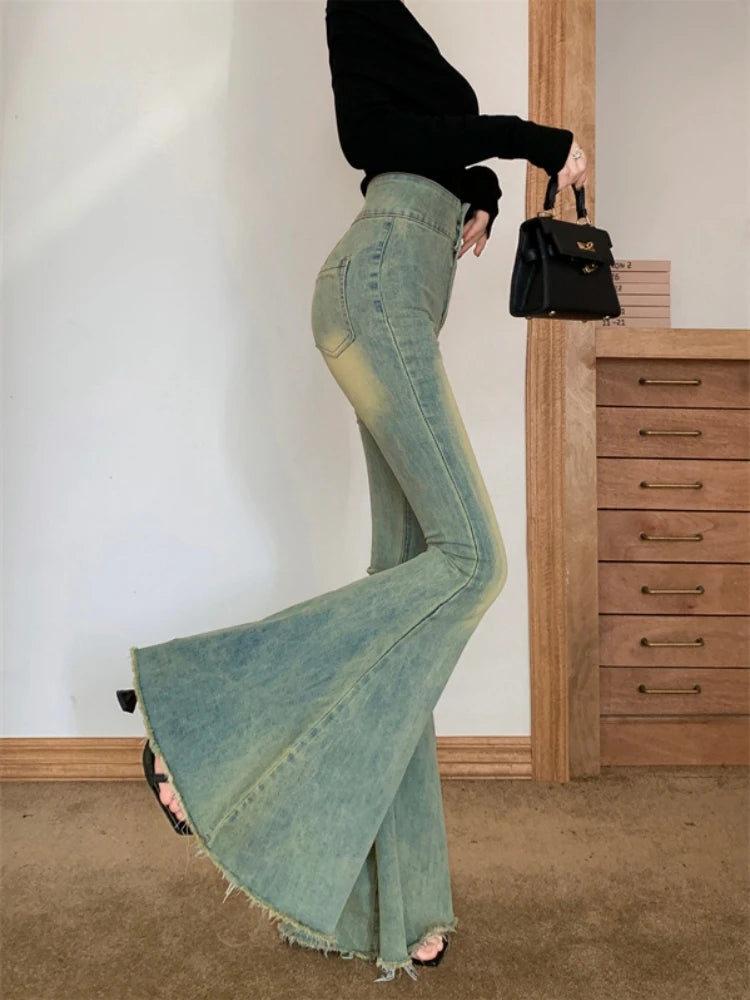 Aiertu Women's Y2k Flare Jeans Harajuku Aesthetic Denim Trousers Vintage Oversize Jean Pants Japanese 2000s Style Trashy Clothes 2024 Aiertu