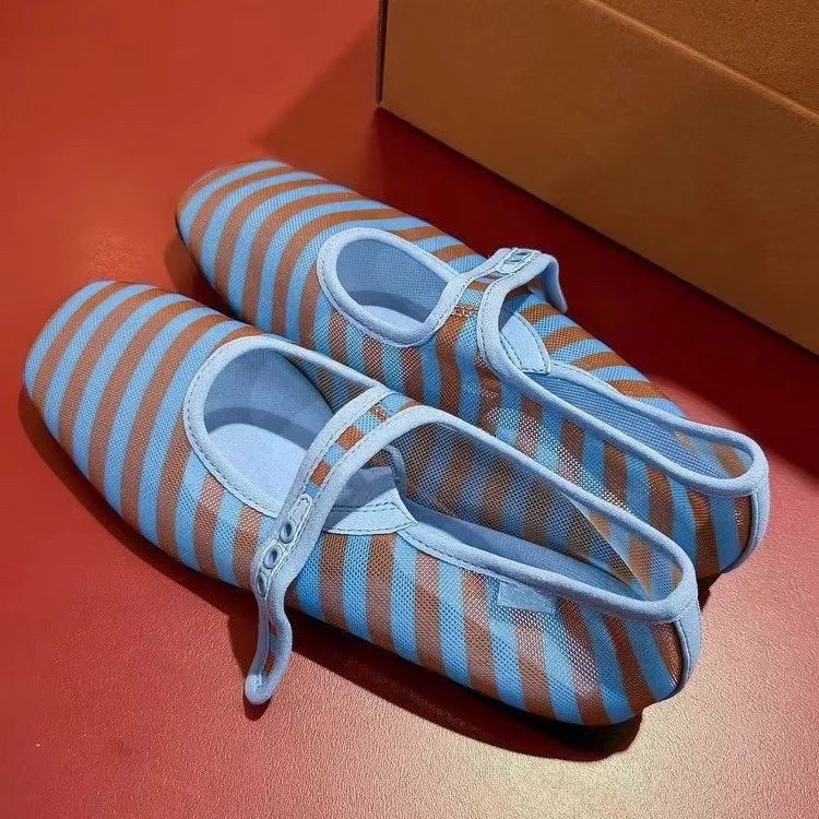 AIERTU  -  Spring Summer Women's Plaid Mesh Mary Jane Shoes Round Toe Slip on Ballet Flats Breathable Casual Shoes for Daily Party Aiertu