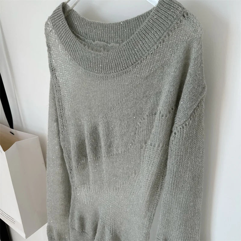 Aiertu Women's Pullover Knitted Torn Sweater Harajuku Long Sleeve Knit Jumper Sweaters Korean Y2k 2000s 90s Aesthetic Vintage Clothes Aiertu