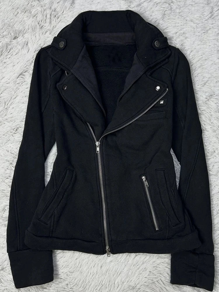 AIERTU  -  Subcultural Vintage Design Sense Wearing Metal Zipper Semi High Neck Jacket Slim Fit Women In Autumn Fashionable Jackets Coats Aiertu
