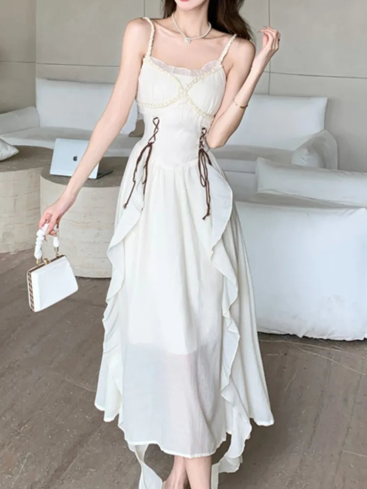 Aiertu Sleeveless Casual Women Summer Halter Midi Dress Satin A-Line Solid Chic Party Sexy Evening Club Birthday Clothes Female Vestido Aiertu