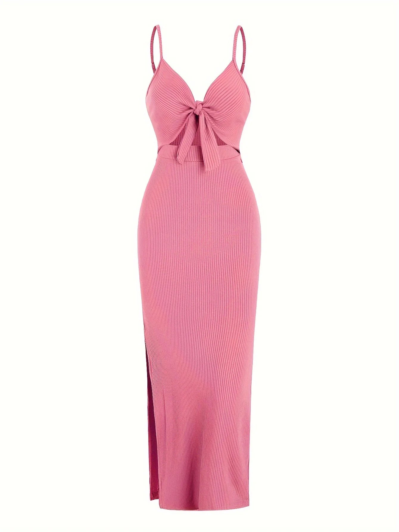 knit simple sleeveless suspender dress in spring and summer, leaking back and sexy long skirt with neck. Aiertu