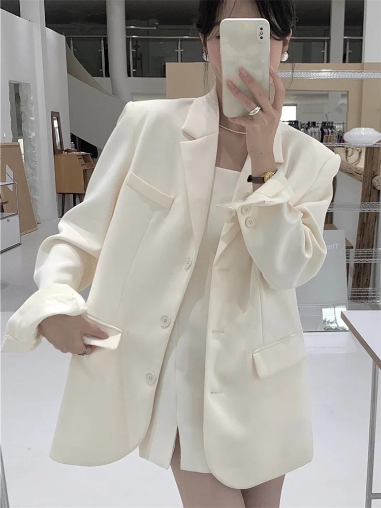 Aiertu Office Ladies Blazer Jacket Women Turn Down Collar Single Breasted Korean Casual White Vintage Outerwear Stylish Tops Aiertu