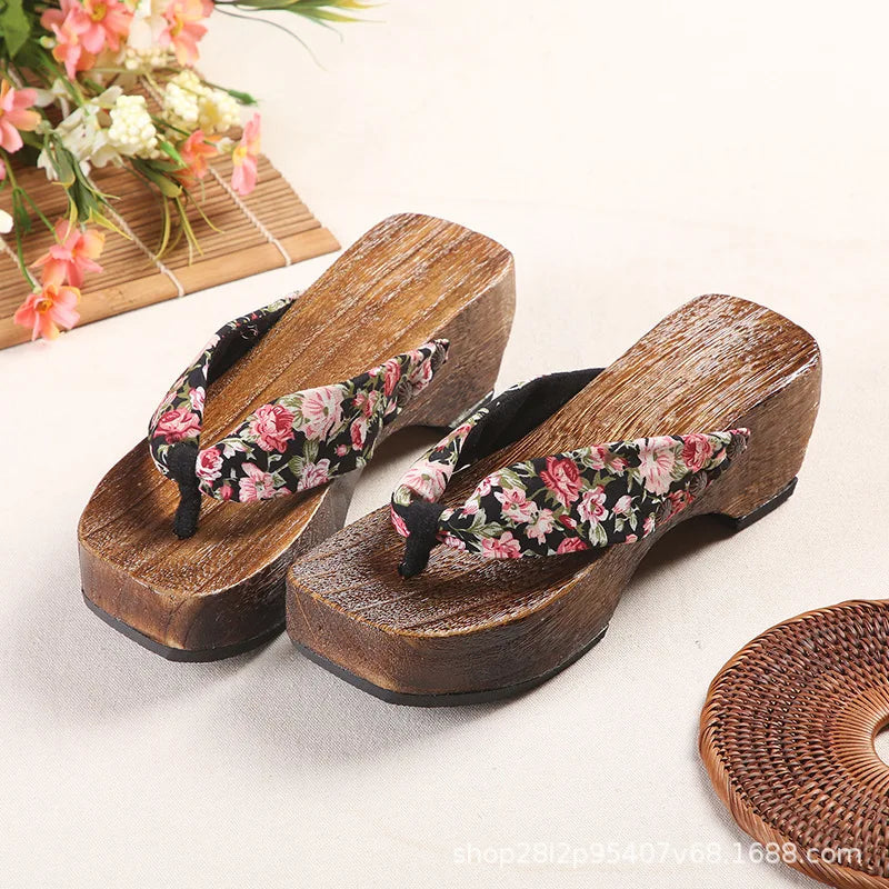 AIERTU  -  New Women's Japanese Style Crescent Geta Sandals Solid Color Modified Platform High Heel Thong Slippers For Cosplay Aiertu