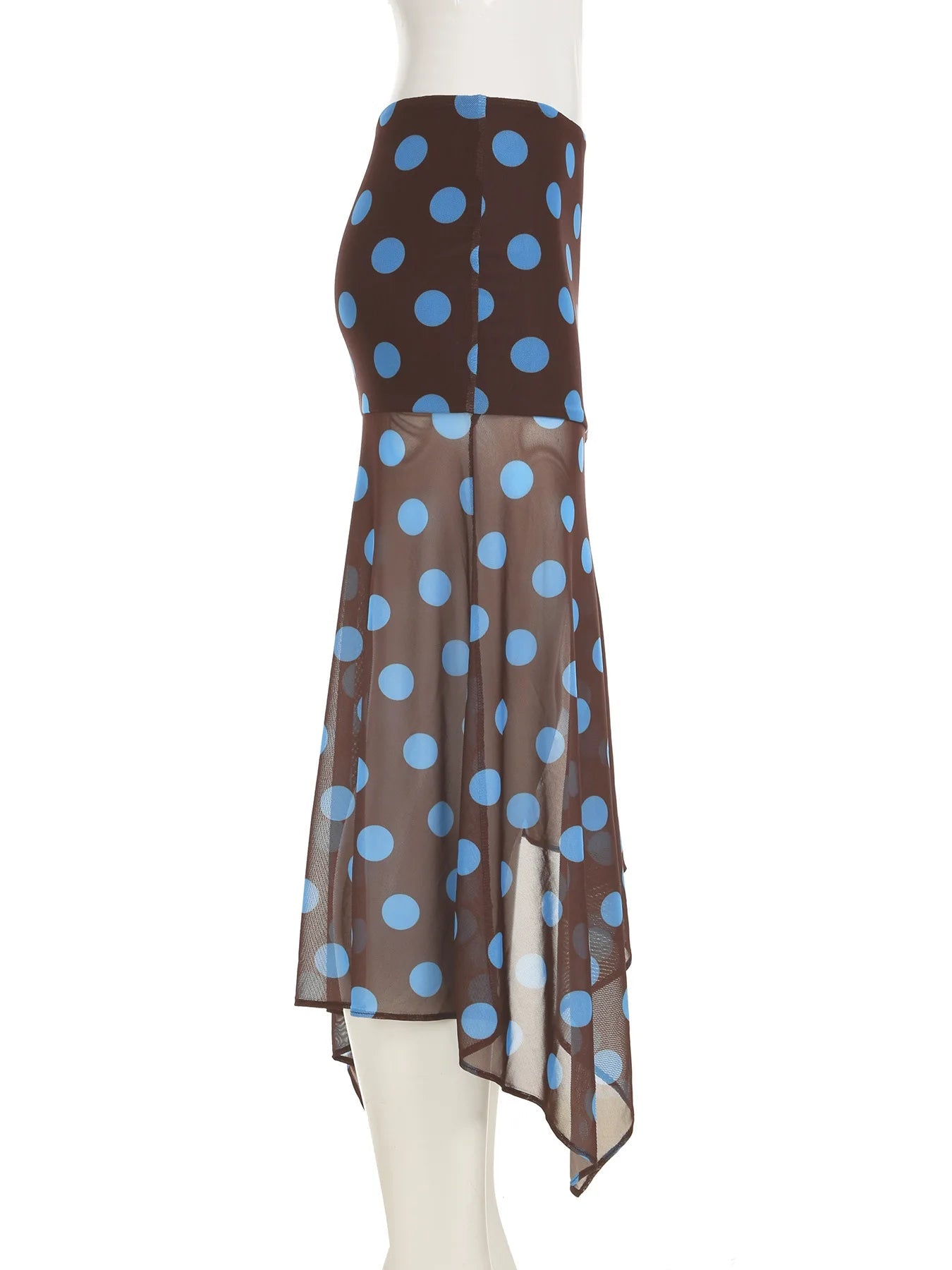 AIERTU  -  Style Fashionable Polka Dot Irregular Mesh Skirt New Temperament Light and Mature Style Mid-length Skirt Aiertu