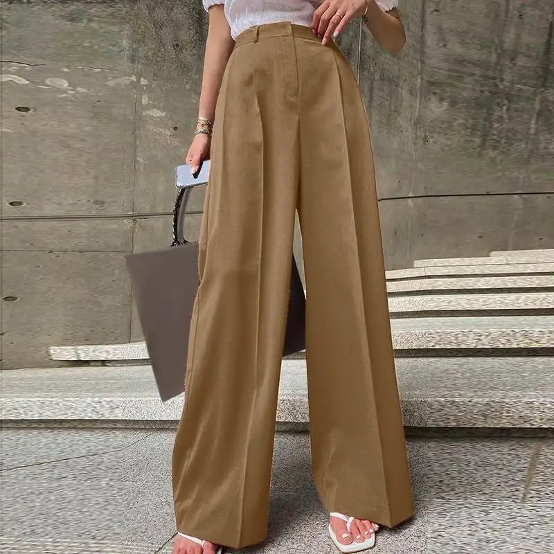 Aiertu Women Wide Leg Pants 2024 Spring Elegant Office Lady Casual Fashion Pantalones High Waist Commuting Solid Color Trousers Aiertu