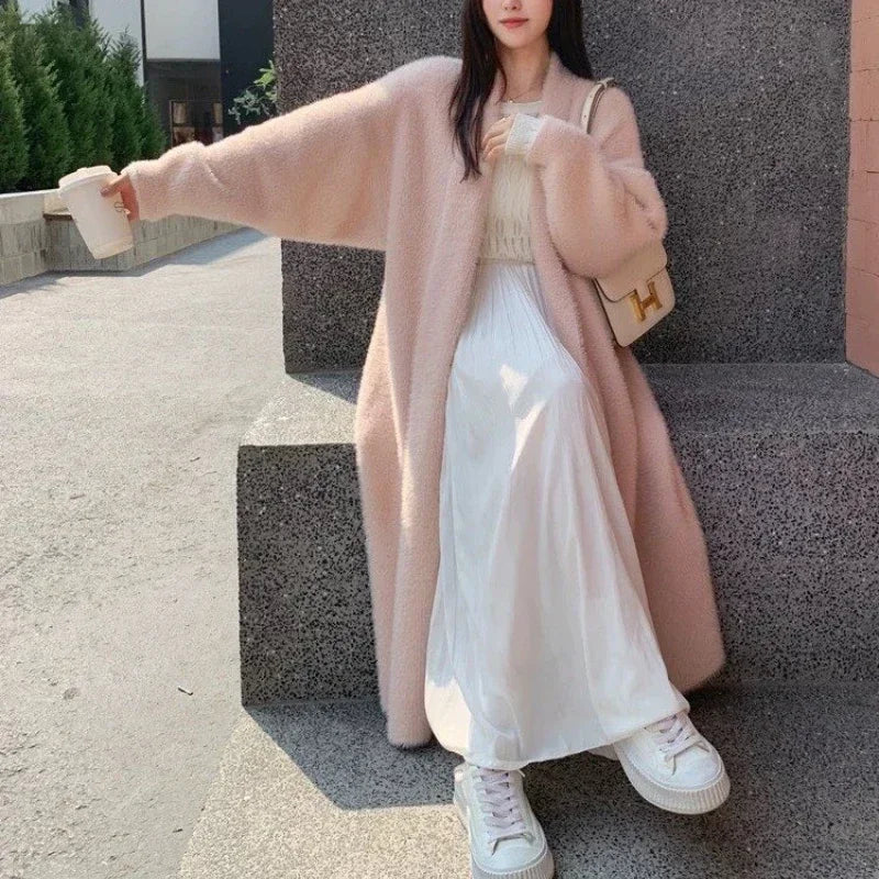 Aiertu Elegant Sweet Long Sweater Cardigan Women Korean Style Sweaters Coat Autumn Winter Solid Loose Casual Vintage Cardigan Aiertu