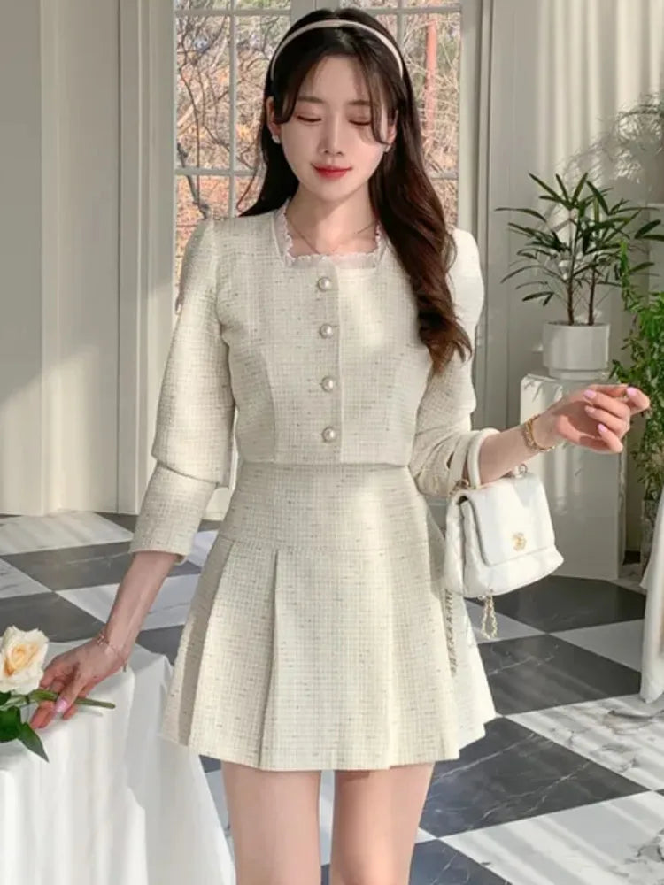 Aiertu High Quality 2024 spring Small Fragrant Two Piece Set Women Outfit Short Jacket Coat + Skirt 2 Piece Sets Conjuntos Cortos Aiertu