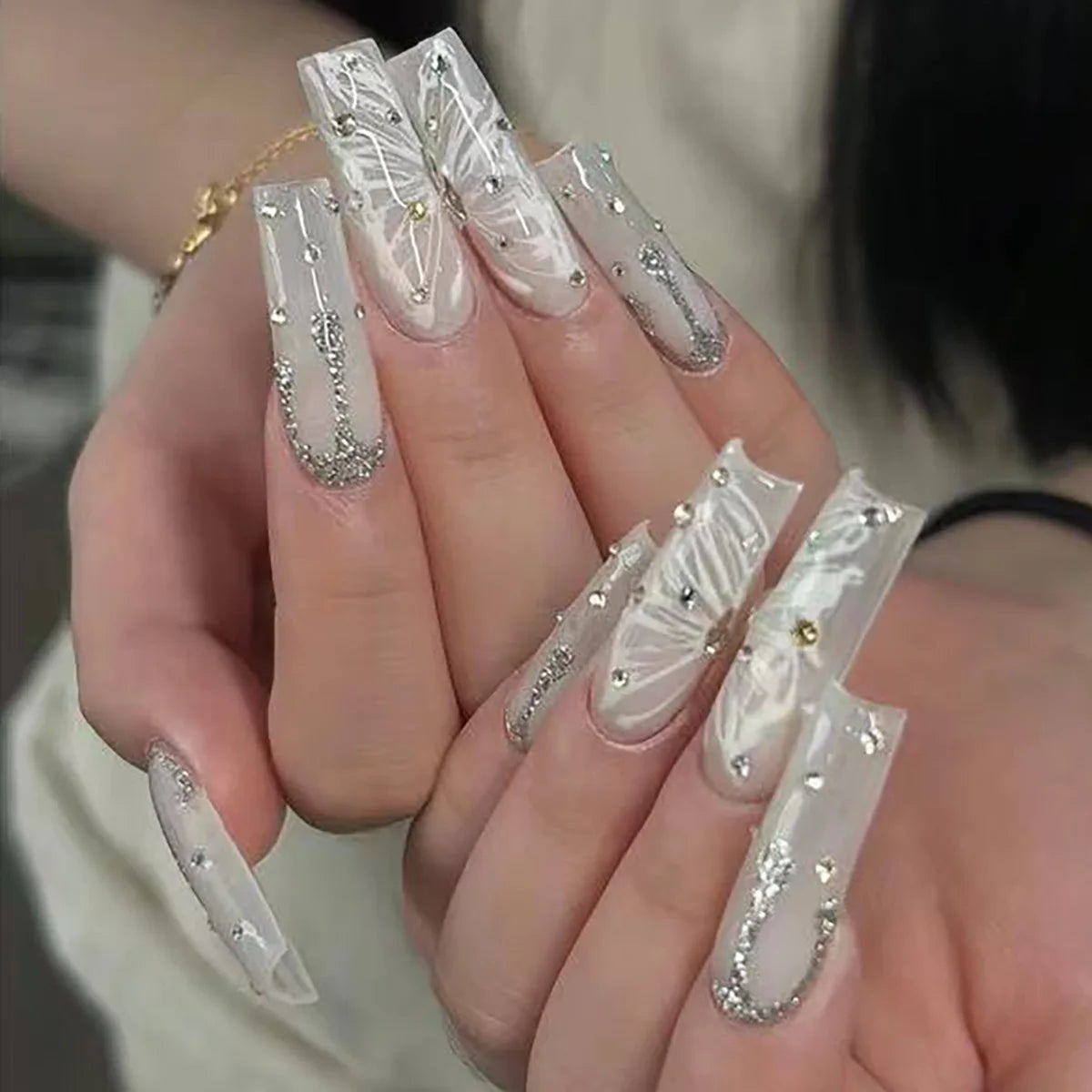 Aiertu 24Pcs Long Ballet False Nails with Bow Designs Pink Coffin Press on Nails Wearable French Fake Nail Full Cover Manicure Tips Aiertu