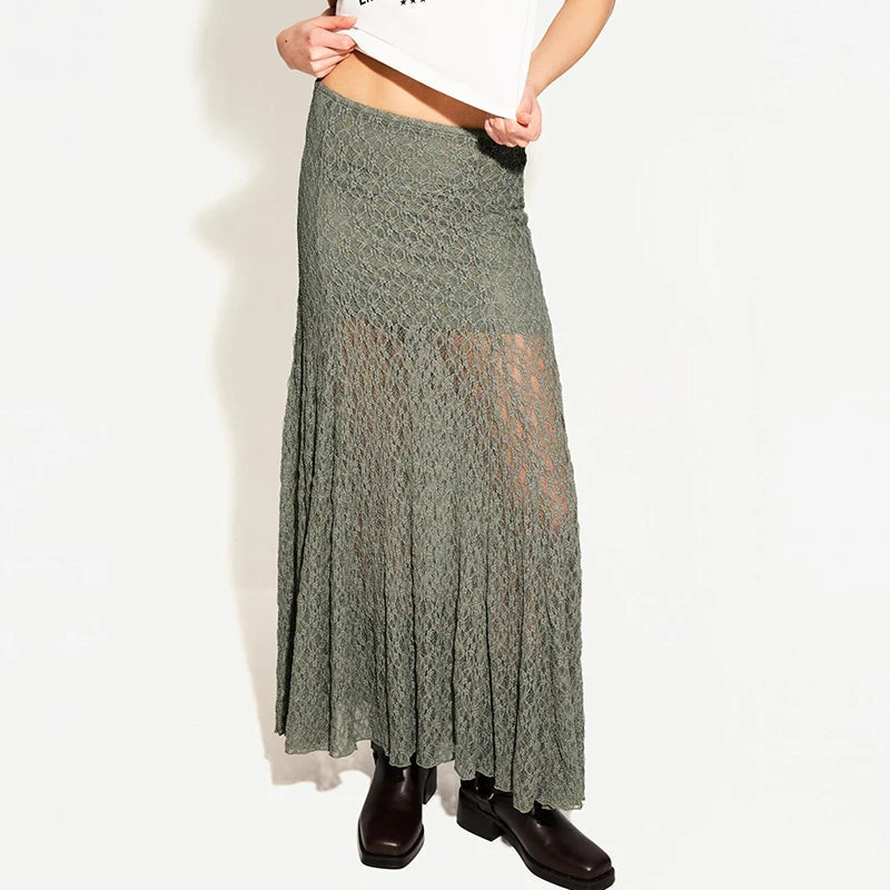 AIERTU  -  Vintage Sheer Lace Maternity Skirts for Women Low Elastic Waist Loose Fit Long Skirt Casual Pregnancy Skirts Fashion Streetwear Aiertu