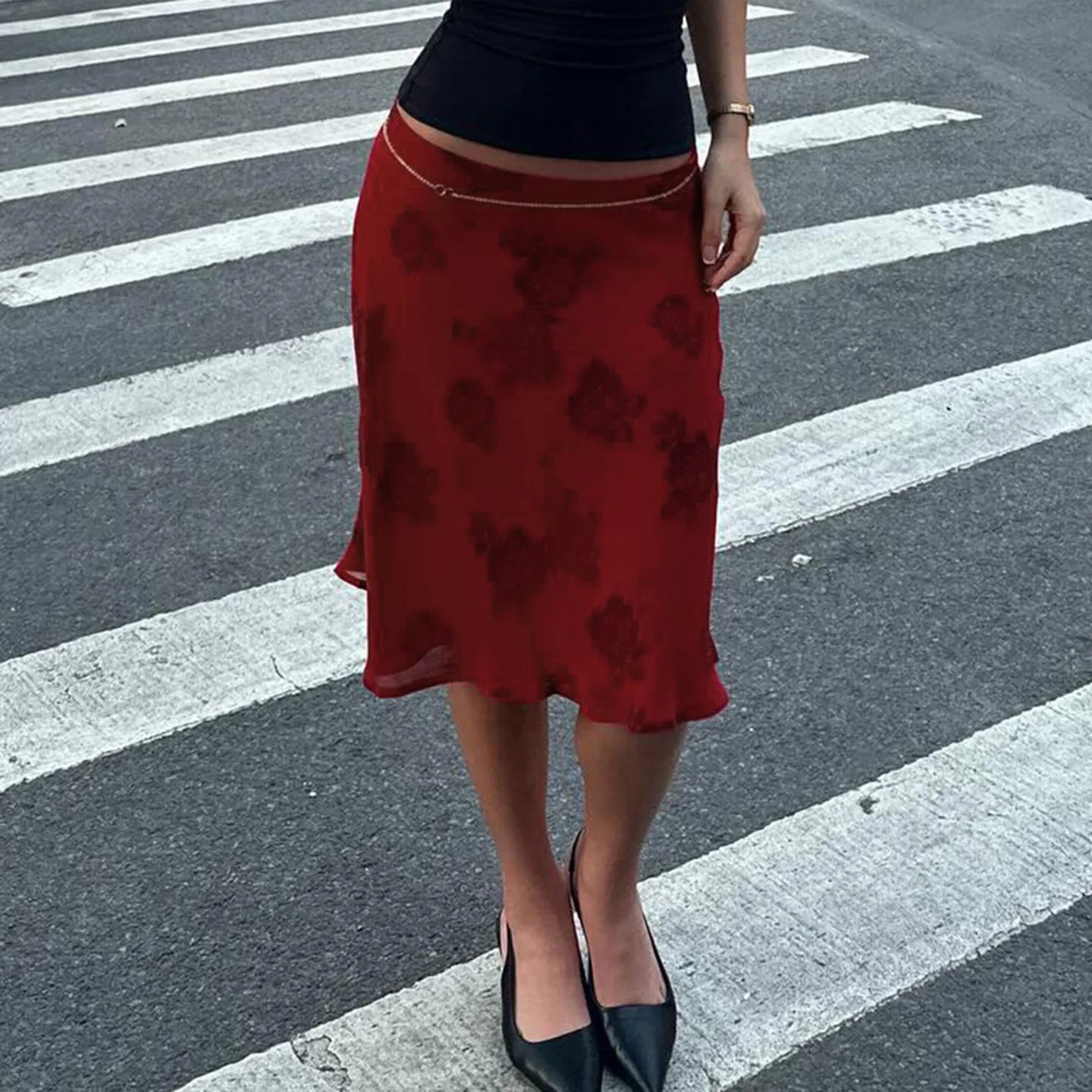 AIERTU  -  Retro Floral Digital Print Low Waist Lightweight Double Layer Mesh Skirt Temperament Hip Hugging Women Daily Vacation Skirt Aiertu