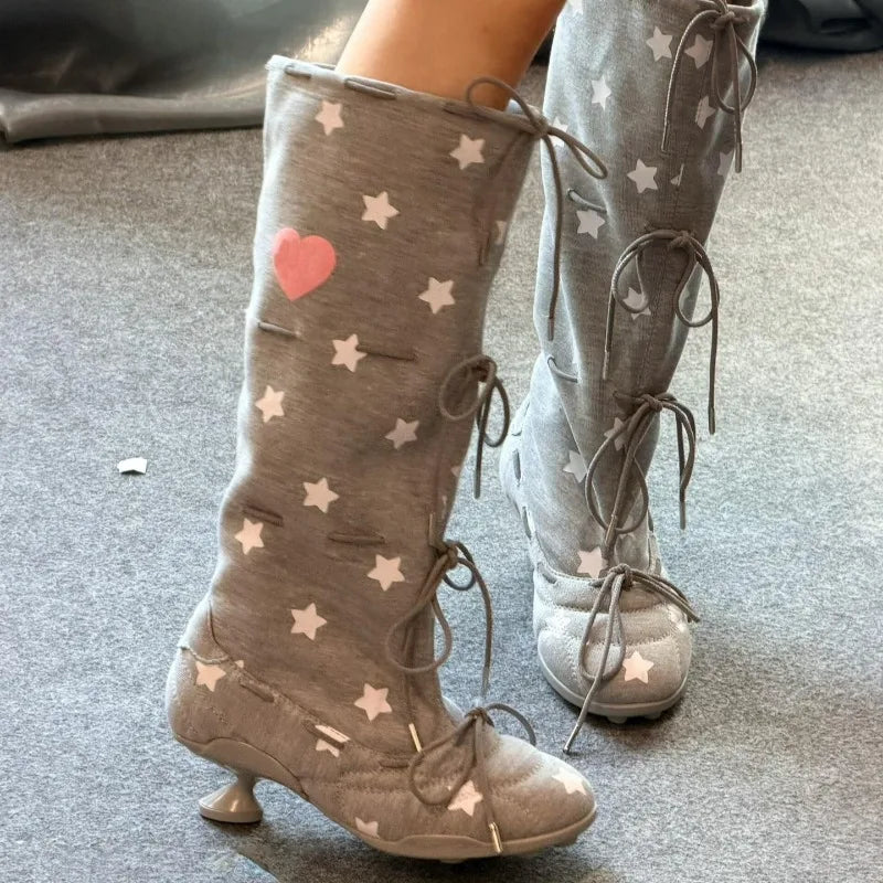 AIERTU  -  Fashion Women Shoes Sweet Style Round Head High Heeled Boots for Woman Exquisite Lace Knee High Boots Designer Shoes Botas Mujer Aiertu