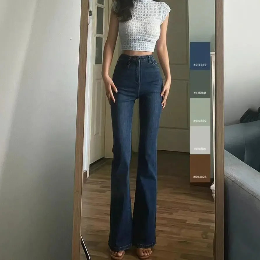 Aiertu Skinny Trousers Bell Bottom Slim Fit Womens Jeans Flared Pants for Women High Waist Shot with Pockets Flare Blue Summer Cowboy R aiertu