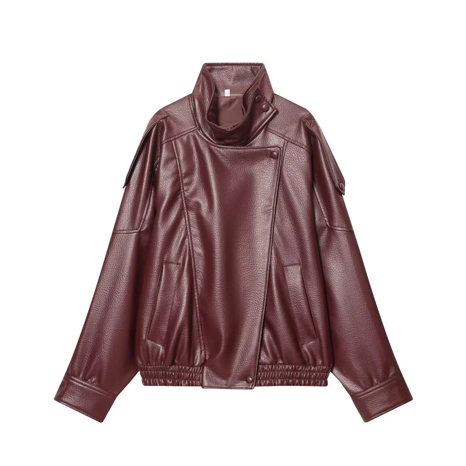 AIERTU  -  Solid Leather Moto Jacket For Women Winter Turtleneck Retro Coats Fashion Asymmetry Elegant Vintage PU Jackets New Aiertu
