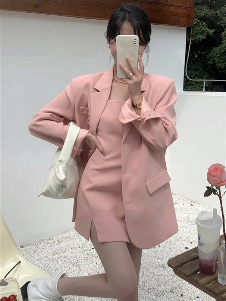 Aiertu Office Ladies Blazer Jacket Women Turn Down Collar Single Breasted Korean Casual White Vintage Outerwear Stylish Tops Aiertu