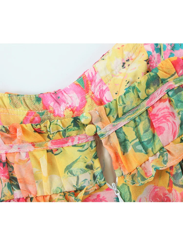 AIERTU  -  Summer Women Multicolor Floral Print Sling Short Dresses  Sexy Sleeveless Female Holiday Boho Beach Robe Aiertu