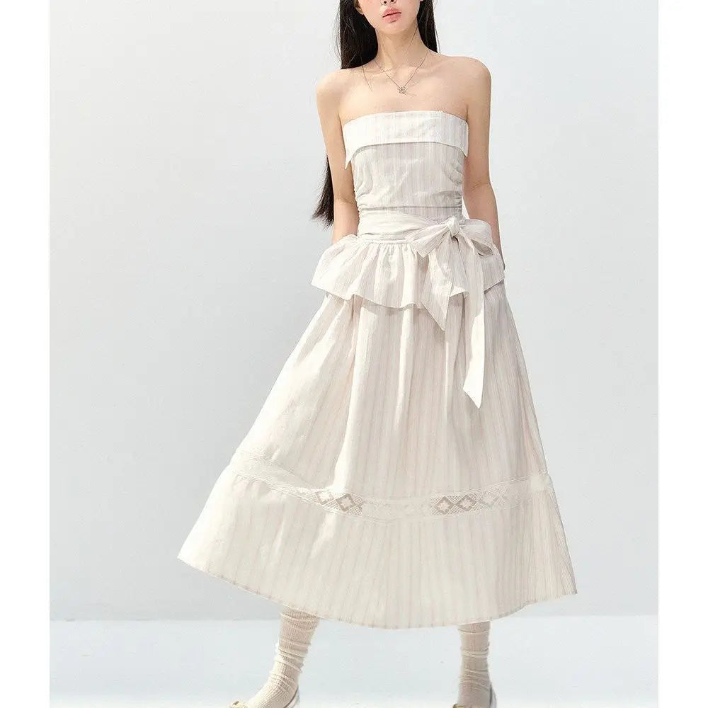 AIERTU  -  Summer Pink Striped Suspender Tube Top Slim and Thin Straps New Dress Long Dress Women Aiertu