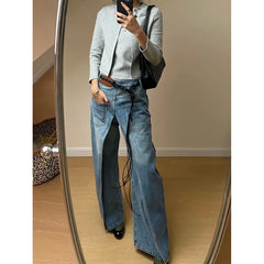 Aiertu Women's Retro Wide Leg Baggy Casual Denim Trouser Harajuku Vintage High Waist Loose Jeans 2024 Spring Fashion Blue Pants Aiertu