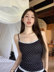 Aiertu Kawaii Sweet Lace Tanks Women Korean Fashion Y2k Harajuku Streetwear Polka Dot Printing Slim Tees Tops Soft Hot Gril 2024 Aiertu