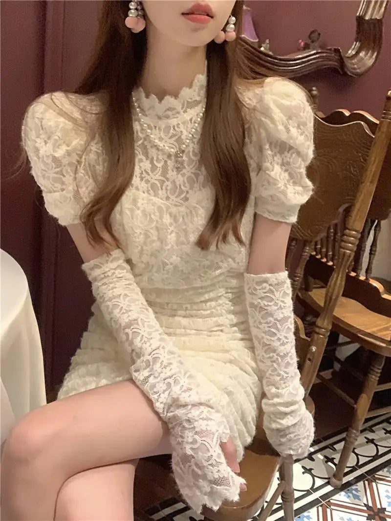Aiertu  Spring Lace Design Elegant Y2k Mini Dress Woman Party Sexy Bodycon Dress Casual Puffer Sleeve One Piece Dress Korea Fashion Aiertu