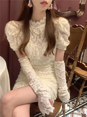 Aiertu  Spring Lace Design Elegant Y2k Mini Dress Woman Party Sexy Bodycon Dress Casual Puffer Sleeve One Piece Dress Korea Fashion Aiertu