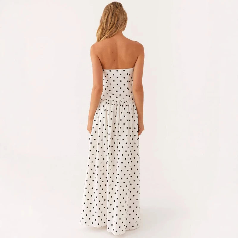 AIERTU  -  Spring Summer Women'S Dress Off Shoulder Bra Dot A Line Maxi Long Spice Girl Printed Sexy Tube Top Dress Vitnage Evening Party Aiertu