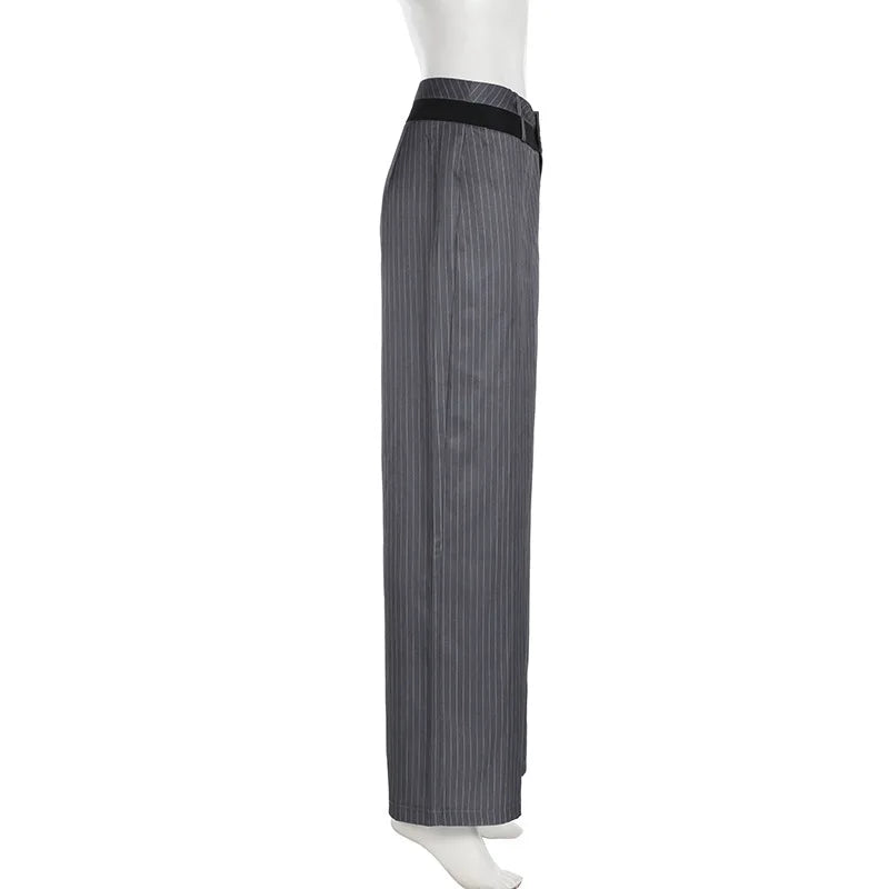 AIERTU  -  Y2K Contrast Waistband Striped Pants Loose Straight Leg Hanging Casual Woven Versatile for Women Summer Aiertu
