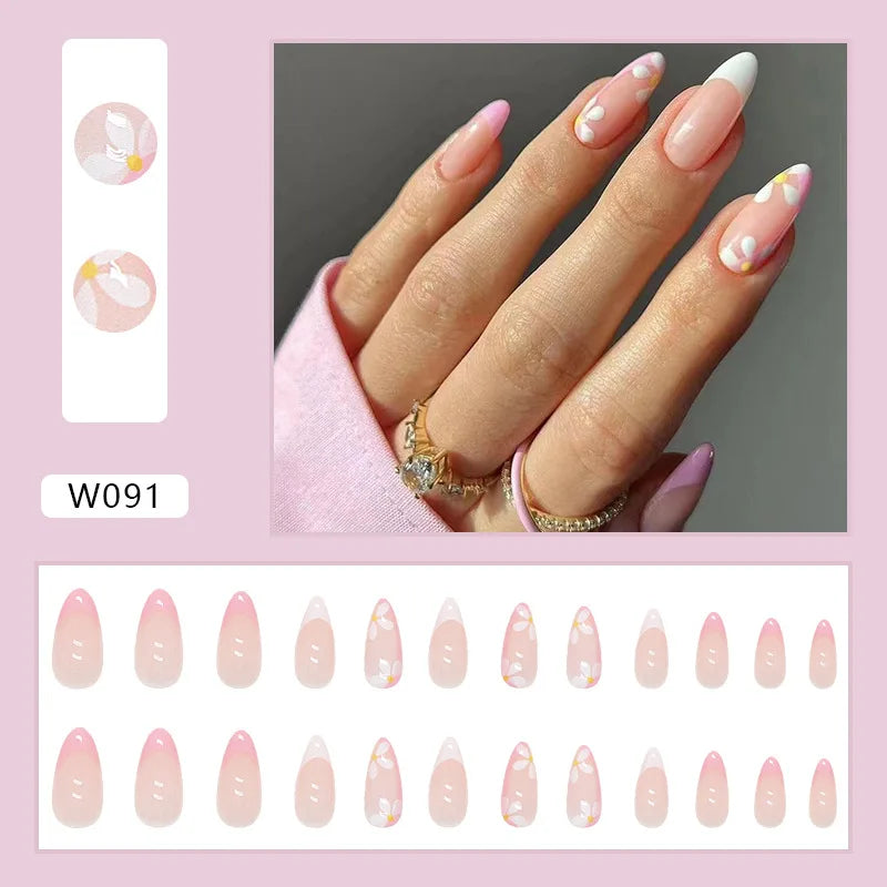 Aiertu 24pcs/Box Ballerina Nail Tip Purple with Design Manicure Patches Fresh Floral Almond False Nails Press on Med Nails Detachable Aiertu