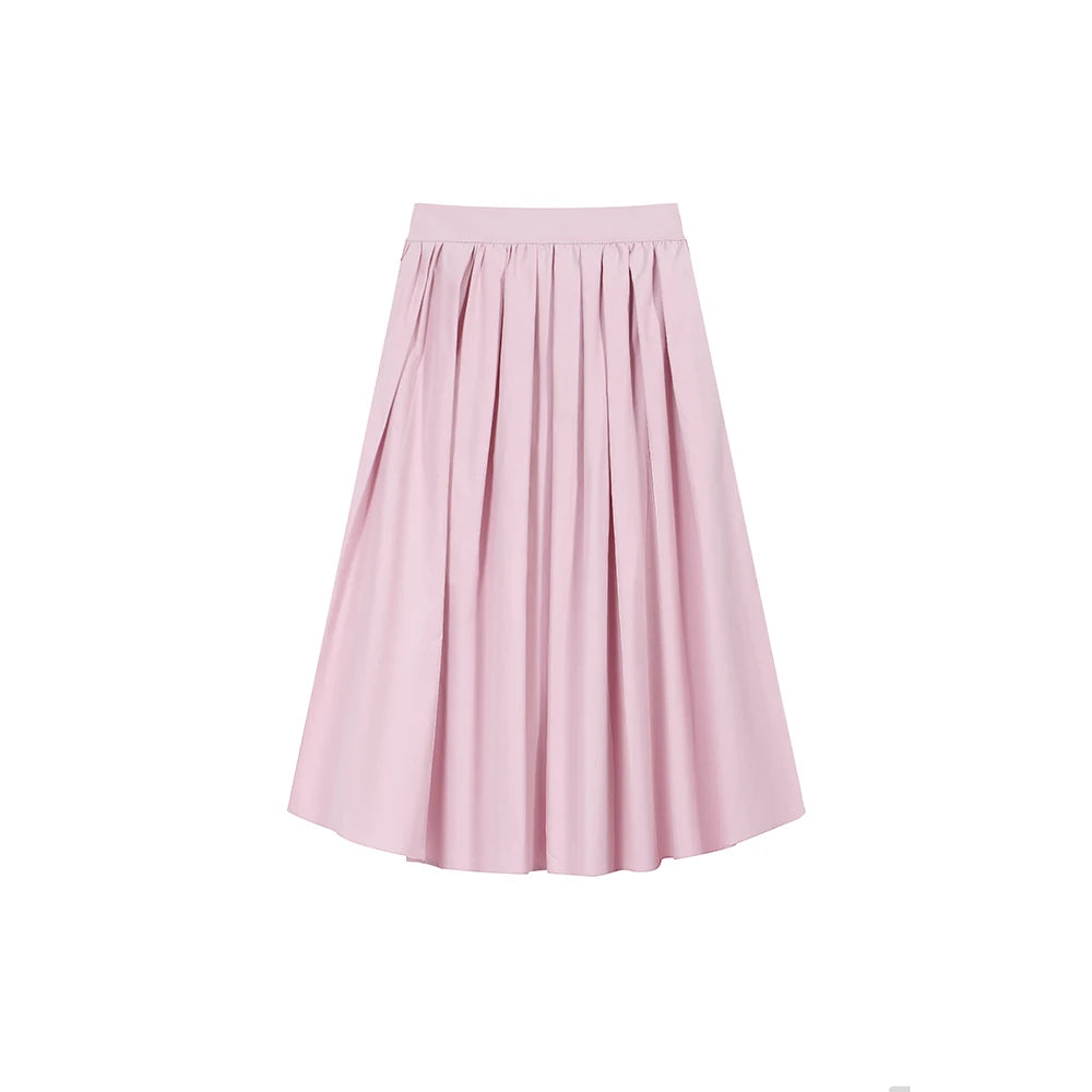 Aiertu Spring And Autumn New Fashion Women's Sweet Elegant High Waist Pleated Pink Zipper Half Length A-line Long Skirt Lady Sexy Party Aiertu