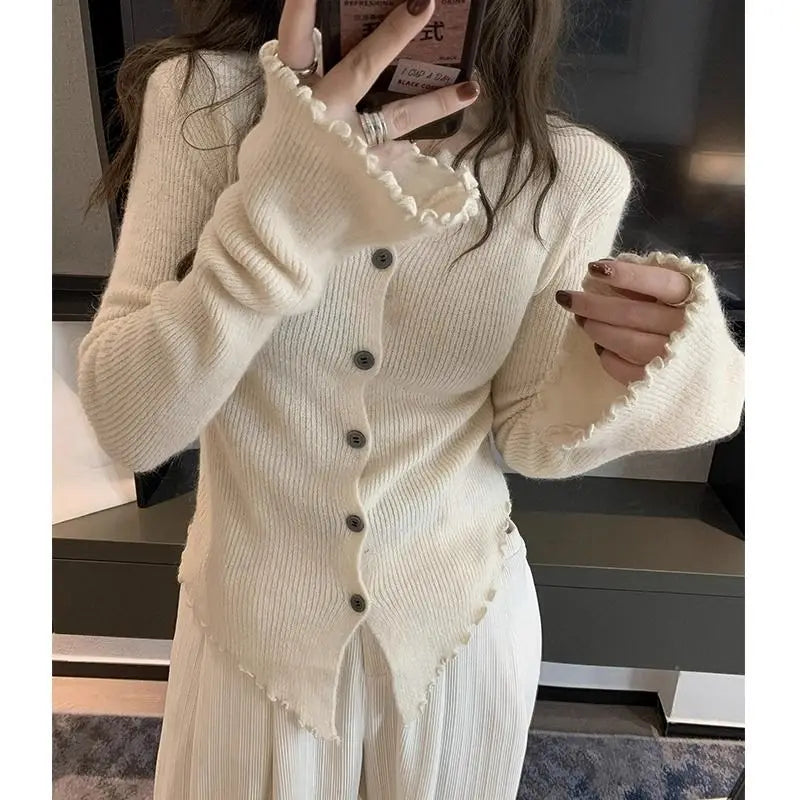 Aiertu Y2k Grey Vintage Women Kint Sweater Harajuku Long Sleeve Cardigan Irregular Korean Fashion Slim Autumn Jerseys Casual aiertu