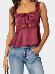 AIERTU  -  Summer Women Fairycore Camisole Babydoll Tank Tops Slim Lace Trim Square Neck Sleeveless Backless Crop Shirt 2000s Streetwear Aiertu
