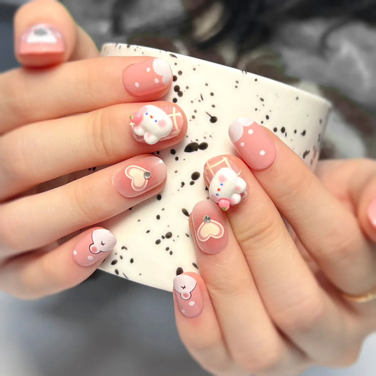 Aiertu 24Pcs Valentine Nails Press on Love Y2k Acrylic Nails Sparkle Butterfly French Cat Eye Almond Full Cover Stick on False Nail Tip Aiertu