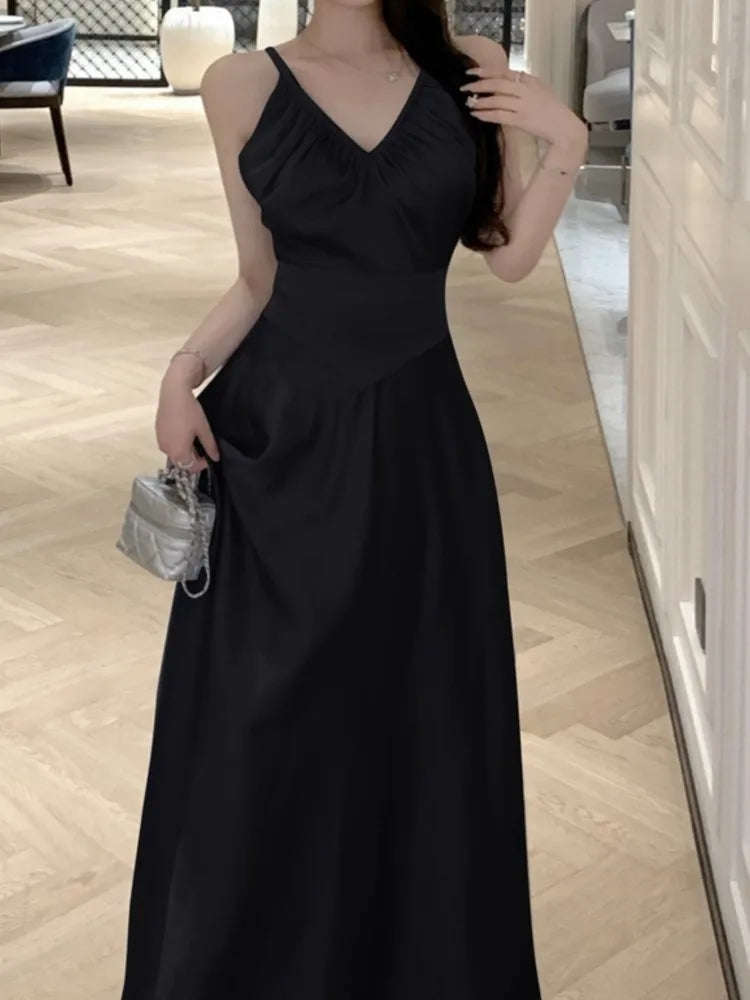 Aiertu Sleeveless Casual Women Summer Halter Midi Dress Satin A-Line Solid Chic Party Sexy Evening Club Birthday Clothes Female Vestido Aiertu